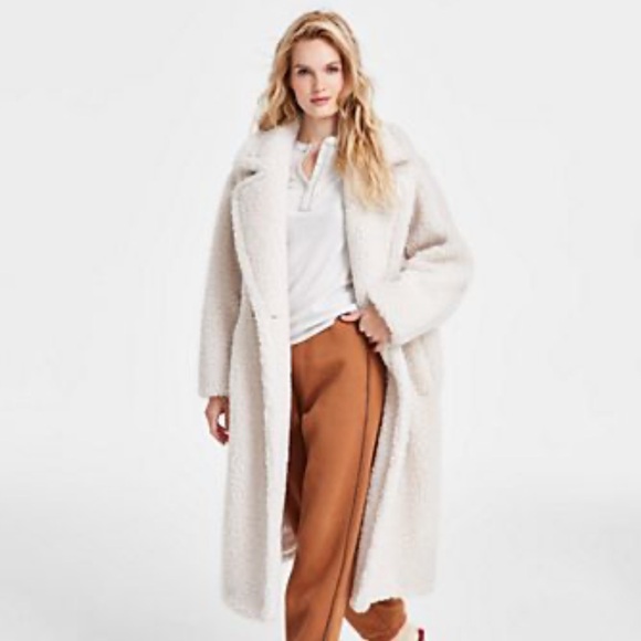 Teddy Cream Long Single Breasted Coat - Picture 1 of 8